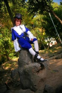 Rating: Safe Score: 0 Tags: 1girl bike_shorts blue_dress brown_hair day dress hat long_sleeves nature outdoors realistic shoes sitting solo souseiseki sunlight tree white_legwear User: admin