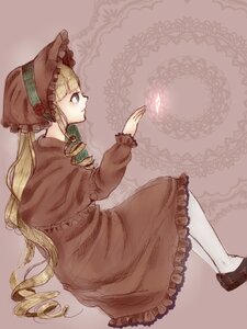 Rating: Safe Score: 0 Tags: 1girl blonde_hair blue_eyes bonnet bow capelet dress drill_hair frills image long_hair long_sleeves pantyhose rose shinku shoes sitting solo twin_drills twintails very_long_hair white_legwear User: admin