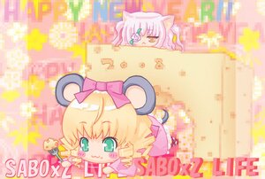 Rating: Safe Score: 0 Tags: 2girls :3 animal_ears blonde_hair bow cat_ears chibi green_eyes hair_ornament hinaichigo image kirakishou multiple_girls pair pink_hair short_hair tail User: admin