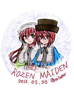 Rating: Safe Score: 0 Tags: 2girls auto_tagged blush green_eyes hat heterochromia image long_hair long_sleeves looking_at_viewer multiple_girls pair red_eyes siblings simple_background sisters smile souseiseki suiseiseki top_hat twins User: admin
