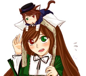 Rating: Safe Score: 0 Tags: 2girls animal_ears blush brown_hair dress flying_sweatdrops green_eyes hat head_scarf heterochromia image long_hair long_sleeves multiple_girls open_mouth pair red_eyes short_hair siblings sisters souseiseki suiseiseki top_hat twins white_background User: admin