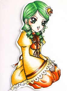 Rating: Safe Score: 0 Tags: 1girl bow dress drill_hair full_body green_eyes green_hair hair_ornament image kanaria long_sleeves looking_at_viewer orange_dress smile solo twin_drills User: admin
