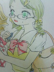 Rating: Safe Score: 0 Tags: 1girl blonde_hair bow bowtie drill_hair glasses hair_ornament image kanaria school_uniform solo tomoe_mami traditional_media twin_drills upper_body User: admin
