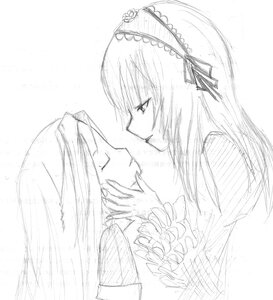 Rating: Safe Score: 0 Tags: 2girls closed_eyes flower frills from_side hairband image kakizaki_megu long_hair looking_at_another monochrome multiple_girls profile smile solo suigintou yuri User: admin