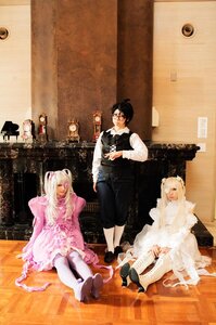 Rating: Safe Score: 0 Tags: 2girls black_hair blonde_hair cat dress glasses indoors long_hair multiple_boys multiple_cosplay multiple_girls pink_dress sitting tagme User: admin