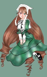 Rating: Safe Score: 0 Tags: 1girl blush brown_hair dress drill_hair frills full_body green_dress green_eyes head_scarf image long_hair long_sleeves red_eyes simple_background smile solo suiseiseki twin_drills very_long_hair User: admin