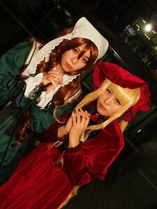 Rating: Safe Score: 0 Tags: 2girls blonde_hair blue_eyes bonnet braid brown_hair dress flower green_dress green_eyes hands_clasped hands_together holding_hands interlocked_fingers lips long_hair looking_at_viewer multiple_cosplay multiple_girls own_hands_together suiseiseki tagme User: admin