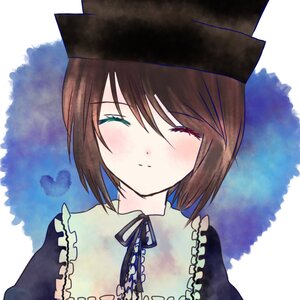 Rating: Safe Score: 0 Tags: 1girl black_headwear blush brown_hair closed_eyes closed_mouth eyebrows_visible_through_hair hariruri hat image ribbon short_hair smile solo souseiseki User: admin