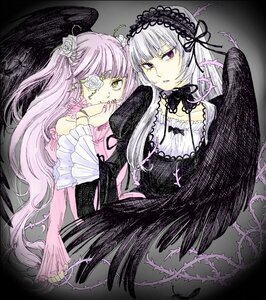 Rating: Safe Score: 0 Tags: 2girls bad_id bad_pixiv_id black_wings cross doll_joints dress eyepatch feathers flower frills gothic hairband image jinnikureiche joints kirakishou long_hair multiple_girls pair pink_hair purple_eyes rose rozen_maiden suigintou wings yellow_eyes User: admin