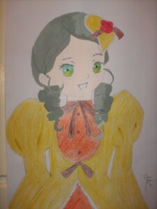 Rating: Safe Score: 0 Tags: 1girl black_hair dress flower food fruit green_eyes hair_ornament image kanaria long_sleeves photo ribbon simple_background smile solo traditional_media twintails upper_body User: admin