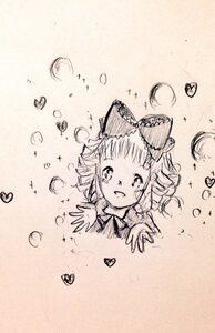 Rating: Safe Score: 0 Tags: 1girl bow drill_hair graphite_(medium) hinaichigo image looking_at_viewer monochrome smile solo traditional_media User: admin