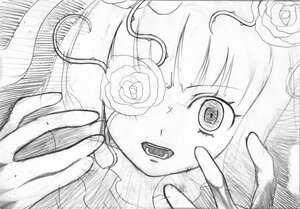 Rating: Safe Score: 0 Tags: 1girl flower greyscale hands image kirakishou monochrome open_mouth rose solo white_rose User: admin