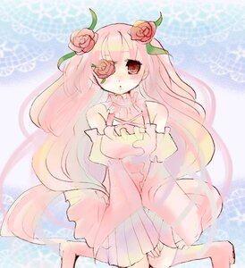 Rating: Safe Score: 0 Tags: 1girl bare_shoulders barefoot blush detached_sleeves dress flower hair_flower hair_ornament image kirakishou kneeling long_hair pink_eyes pink_hair red_rose rose solo thorns very_long_hair vines User: admin