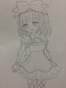 Rating: Safe Score: 0 Tags: 1girl blush bow dress drill_hair front_ponytail greyscale hair_bow hinaichigo image kagiyama_hina long_hair looking_at_viewer monochrome open_mouth photo ribbon solo traditional_media User: admin