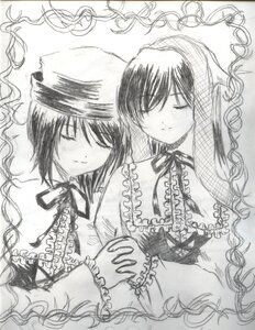 Rating: Safe Score: 0 Tags: 2girls breasts choker cleavage closed_eyes frills hat holding_hands image interlocked_fingers long_hair long_sleeves monochrome multiple_girls pair ribbon short_hair siblings sisters smile souseiseki suiseiseki traditional_media User: admin
