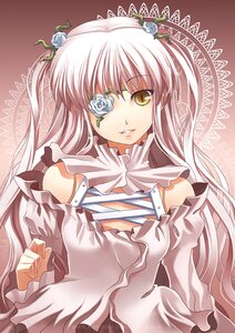 Rating: Safe Score: 0 Tags: 1girl bare_shoulders dress eyepatch flower image kirakishou long_hair rose smile solo upper_body white_flower white_rose yellow_eyes User: admin