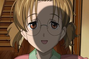 Rating: Safe Score: 0 Tags: 1girl :d bangs brown_eyes brown_hair face glasses green_shirt human indoors looking_at_viewer open_mouth portrait sakurada_nori screencap smile solo User: admin
