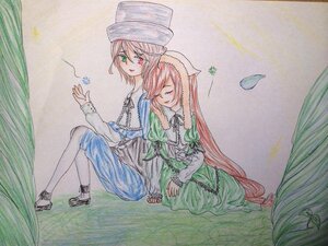 Rating: Safe Score: 0 Tags: 2girls bug butterfly dress green_dress green_eyes hat heterochromia image insect long_hair long_sleeves multiple_girls pair pink_hair red_eyes siblings sisters sitting souseiseki suiseiseki traditional_media twins very_long_hair User: admin