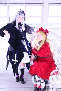 Rating: Safe Score: 0 Tags: 2girls blonde_hair boots bow dress flower frills long_hair multiple_cosplay multiple_girls ribbon silver_hair sitting suigintou tagme window wings User: admin