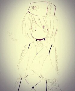 Rating: Safe Score: 0 Tags: 1girl auto_tagged bangs blush dress hat image long_sleeves looking_at_viewer monochrome nurse_cap photo solo souseiseki User: admin
