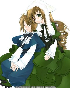 Rating: Safe Score: 0 Tags: 2girls blue_dress blush brown_hair closed_eyes dress frills green_dress green_eyes hat head_scarf heterochromia image long_hair long_sleeves lowres multiple_girls pair rozen_maiden short_hair siblings sisters smile souseiseki suiseiseki twins utsubushi_satsuki very_long_hair white_background User: admin