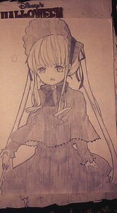 Rating: Safe Score: 0 Tags: 1girl bangs black_dress blonde_hair capelet dress eyebrows_visible_through_hair hair_ribbon image long_hair long_sleeves looking_at_viewer open_mouth photo ribbon sepia shinku sidelocks smile solo standing traditional_media twintails very_long_hair User: admin