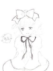 Rating: Safe Score: 0 Tags: 1girl blush bow dress greyscale hair_bow hinaichigo image kagiyama_hina monochrome ribbon short_hair smile solo striped User: admin