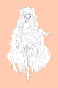 Rating: Safe Score: 0 Tags: 1girl dress flower frills full_body image kirakishou long_hair long_sleeves monochrome orange_background simple_background solo standing thigh_boots thighhighs very_long_hair yellow_eyes User: admin