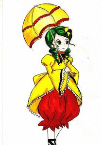 Rating: Safe Score: 0 Tags: 1girl braid frills green_eyes green_hair hair_ornament holding_umbrella image kanaria long_sleeves parasol rain red_umbrella smile solo umbrella white_background User: admin