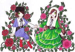 Rating: Safe Score: 0 Tags: 2boys brown_hair dress flower green_eyes hair_over_one_eye hat head_scarf heterochromia holding_hands image long_hair multiple_boys pair plant purple_rose red_eyes red_flower red_rose rose siblings smile souseiseki suiseiseki thorns twins vines User: admin