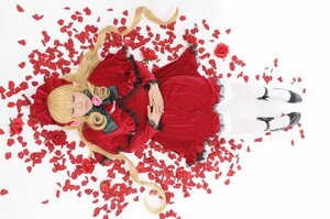 Rating: Safe Score: 0 Tags: 1girl blonde_hair closed_eyes dress flower long_hair petals red_flower red_rose rose rose_petals shinku solo striped User: admin