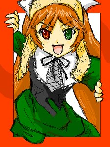 Rating: Safe Score: 0 Tags: 1girl :d bangs dress green_dress green_eyes heterochromia image long_hair long_sleeves looking_at_viewer oekaki open_mouth orange_background red_eyes smile solo suiseiseki User: admin