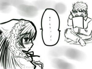 Rating: Safe Score: 0 Tags: 1boy 1girl blush greyscale holding image long_sleeves monochrome simple_background solo speech_bubble suiseiseki upper_body white_background User: admin