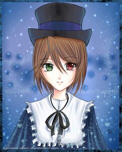 Rating: Safe Score: 0 Tags: 1girl black_headwear black_neckwear black_ribbon brown_hair frills green_eyes hat heterochromia image long_sleeves looking_at_viewer red_eyes ribbon short_hair smile solo souseiseki suiseiseki top_hat upper_body User: admin