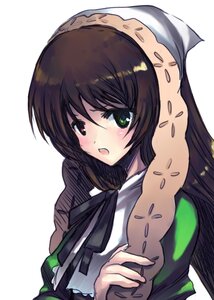 Rating: Safe Score: 0 Tags: 1girl :o black_ribbon blush brown_hair dress green_eyes heterochromia image long_hair long_sleeves looking_at_viewer neck_ribbon open_mouth red_eyes ribbon simple_background solo suiseiseki upper_body white_background User: admin