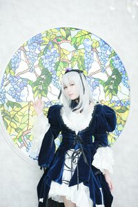 Rating: Safe Score: 0 Tags: 1girl bangs dress flower frills hairband long_hair long_sleeves solo standing suigintou white_hair User: admin