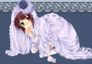 Rating: Safe Score: 0 Tags: 1girl bare_shoulders blue_flower bride brown_hair dress elbow_gloves flower gloves green_eyes heterochromia image imageboard_desourced lace non-web_source otoko_no_ko red_eyes rose rozen_maiden short_hair smile solo souseiseki suiseiseki thighhighs veil wedding_dress User: admin