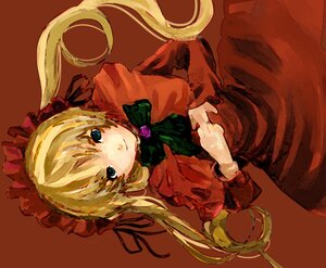 Rating: Safe Score: 0 Tags: 1girl blonde_hair blue_eyes bonnet bow bowtie dress flower green_bow image long_hair long_sleeves looking_at_viewer red_dress rose shinku simple_background solo twintails very_long_hair User: admin