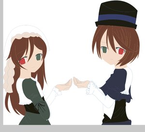 Rating: Safe Score: 0 Tags: 2girls brown_hair dress frills green_dress green_eyes hat head_scarf heterochromia holding_hands image long_hair long_sleeves looking_at_viewer looking_back multiple_girls pair red_eyes short_hair siblings sisters smile souseiseki suiseiseki top_hat twins white_background User: admin