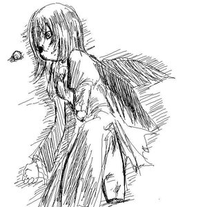 Rating: Safe Score: 0 Tags: 1girl blood greyscale image monochrome solo suigintou torn_clothes traditional_media User: admin