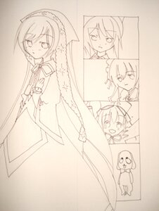 Rating: Safe Score: 0 Tags: cape dress hair_ornament hat image long_hair monochrome multiple_girls short_hair sketch smile solo suiseiseki twin_drills User: admin