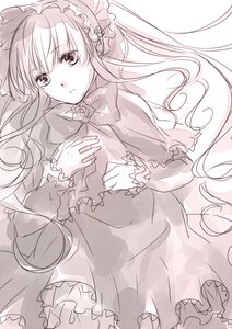Rating: Safe Score: 0 Tags: 1girl bow dress flower frills hairband image lolita_fashion long_hair long_sleeves looking_at_viewer lying monochrome on_back rose shinku solo very_long_hair User: admin