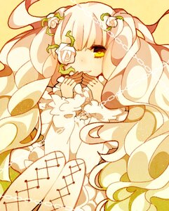 Rating: Safe Score: 0 Tags: 1girl dress flower hair_flower hair_ornament image kirakishou long_hair pink_hair rose solo very_long_hair white_flower white_hair yellow_background User: admin