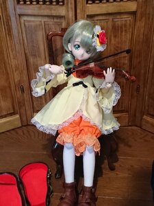 Rating: Safe Score: 0 Tags: 1girl boots bow_(instrument) doll dress flower frills hair_flower hair_ornament instrument kanaria solo standing violin white_legwear User: admin