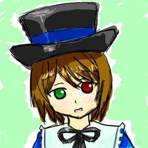 Rating: Safe Score: 0 Tags: 1girl :d black_ribbon blonde_hair blue_dress blush brown_hair eyebrows_visible_through_hair green_background green_eyes hat heterochromia image looking_at_viewer neck_ribbon portrait red_eyes ribbon short_hair simple_background smile solo souseiseki User: admin