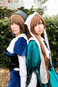 Rating: Safe Score: 0 Tags: 2girls apron blue_dress blurry brown_hair building depth_of_field dress green_eyes hat head_scarf heterochromia lips long_hair looking_at_viewer multiple_cosplay multiple_girls outdoors photo short_hair siblings sisters smile souseiseki suiseiseki swept_bangs tagme twins User: admin