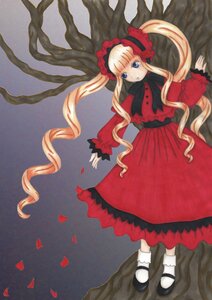 Rating: Safe Score: 0 Tags: 1girl black_footwear blonde_hair blue_eyes dress flower image long_hair long_sleeves mary_janes petals red_dress rose shinku shoes socks solo very_long_hair User: admin