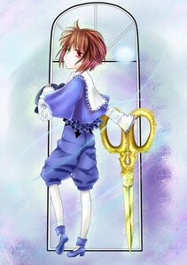 Rating: Safe Score: 0 Tags: 1boy brown_hair capelet frills full_body green_eyes heterochromia image long_sleeves looking_at_viewer looking_back red_eyes short_hair solo souseiseki standing umbrella User: admin