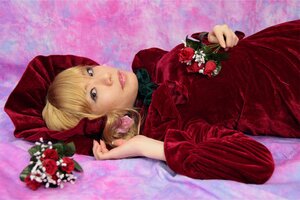 Rating: Safe Score: 0 Tags: 1girl blonde_hair bouquet brown_eyes flower lips looking_at_viewer lying nose on_back realistic red_flower red_rose rose shinku solo upper_body User: admin