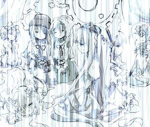 Rating: Safe Score: 0 Tags: blue_theme braid closed_eyes curtains dress image long_hair long_sleeves monochrome multiple multiple_girls tagme User: admin